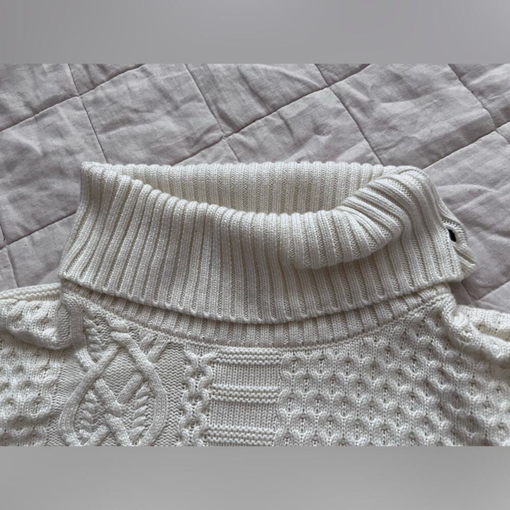 Talbots Cream Patchwork Cableknit Lambswool Blend… - image 3